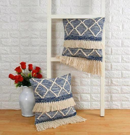 Blue Tufted Tassle cushion cover - Decor Things