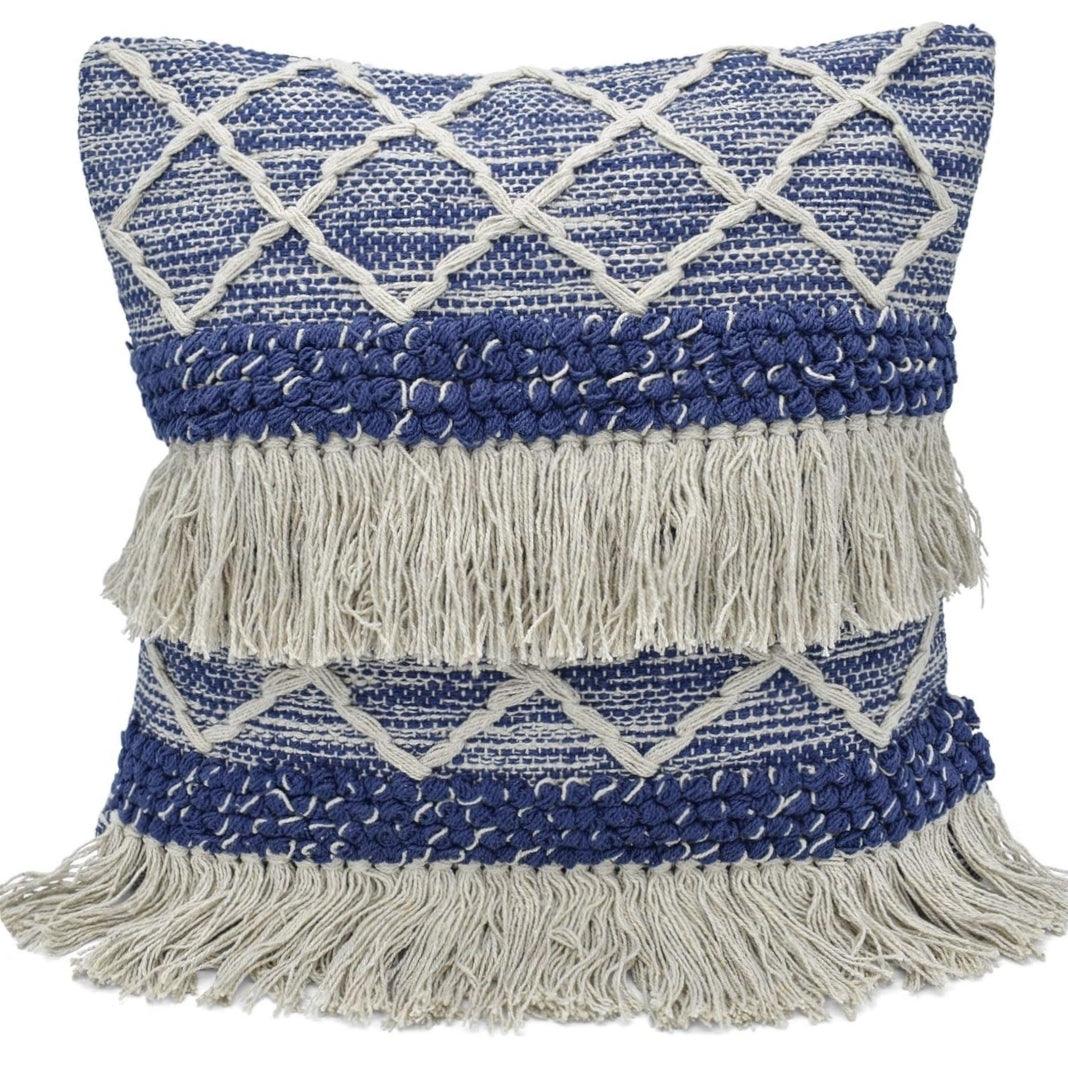 Blue Tufted Tassle cushion cover - Decor Things