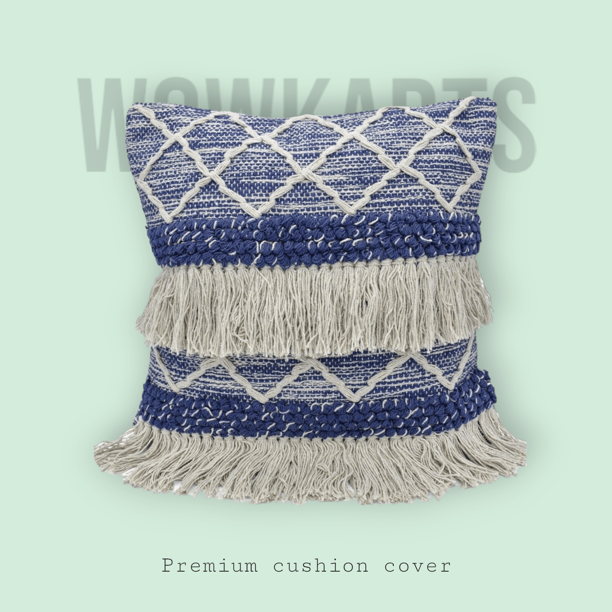 Blue Tufted Tassle cushion cover - Decor Things