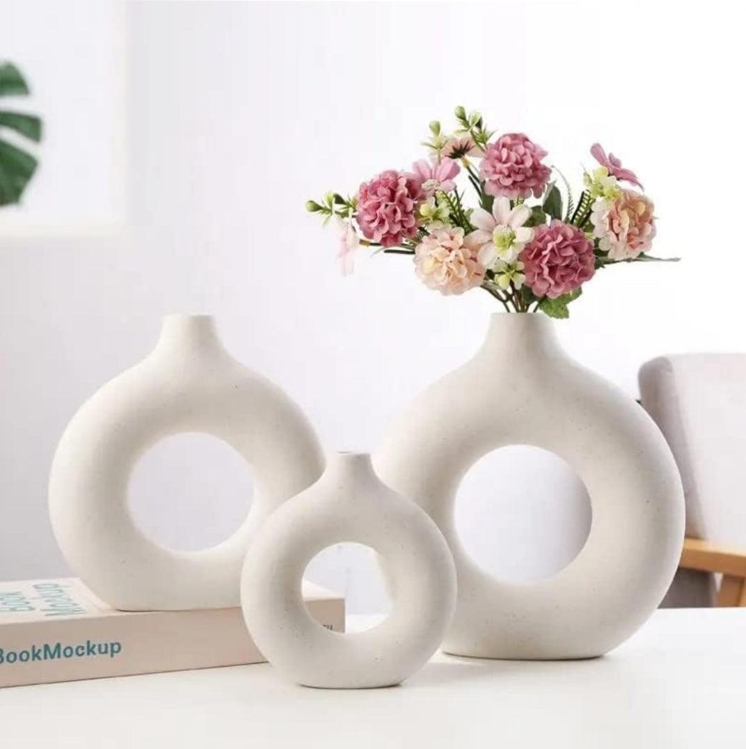 White Donut Vase Set of 3 - Decor Things