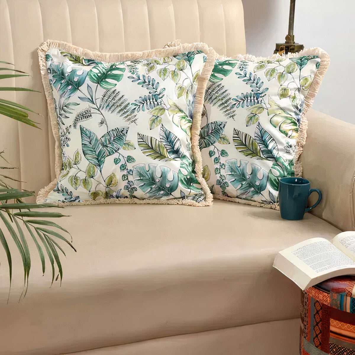 Leaf Printed Velvet Cushion Cover (set of 2) - Decor Things