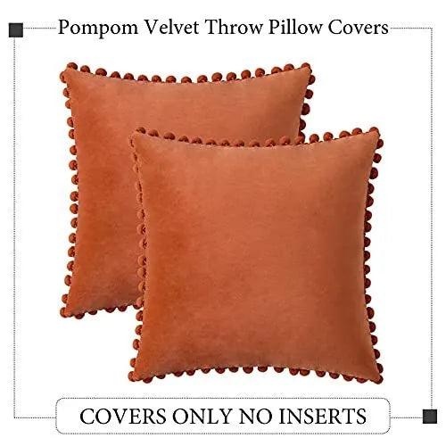 Orange Pom-Pom cushion cover set of 2 - Decor Things