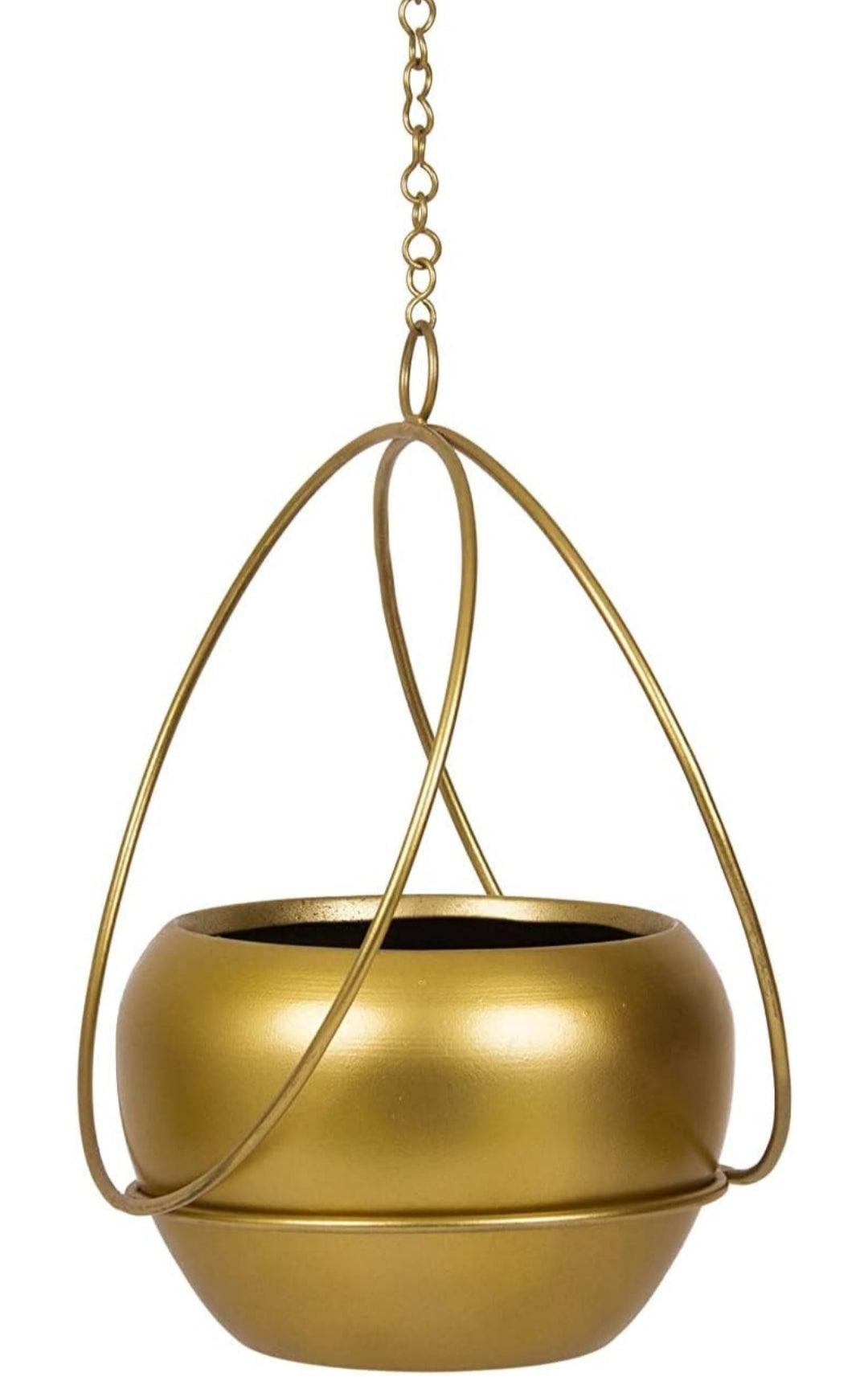 Gold Toned metal hanging planter - Decor Things