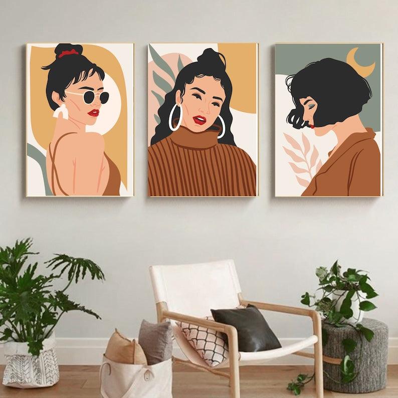 Abstract girl theme wall art set of 3 - Decor Things