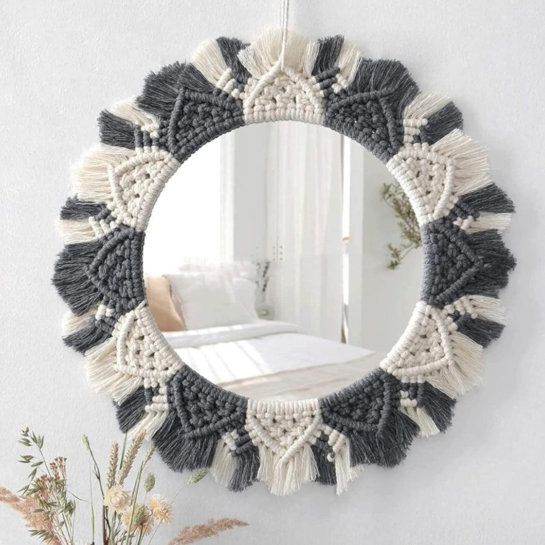 B & W fringe Macrame mirror - Decor Things