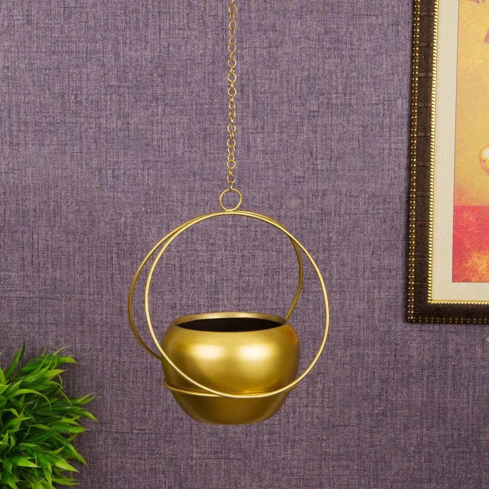 Gold Toned metal hanging planter - Decor Things