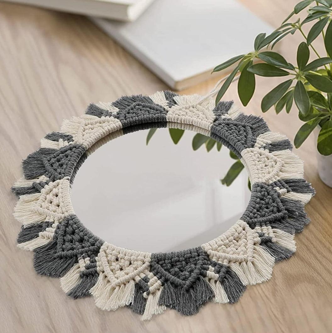 B & W fringe Macrame mirror - Decor Things